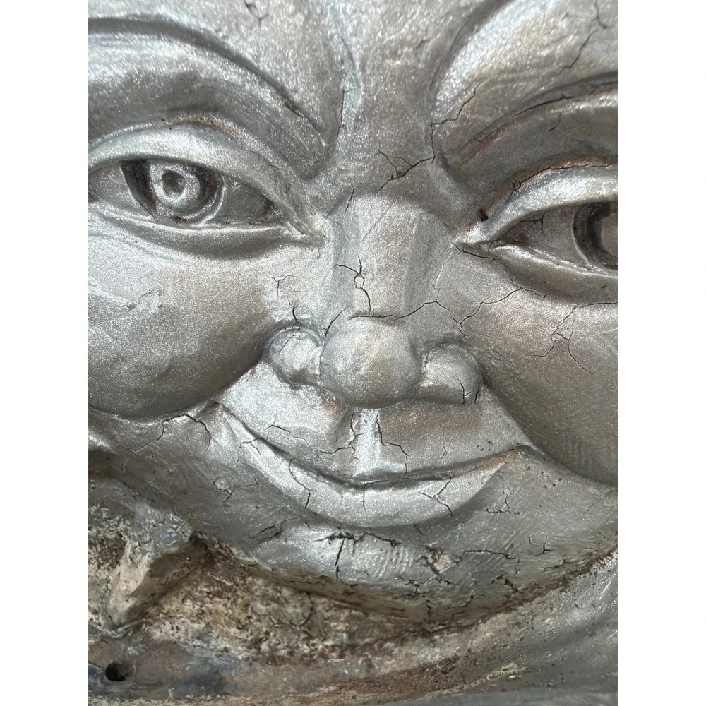 Vintage Ceramic Sun Face Wall Plaque Planter 11 in Silver Celestial 3D Art